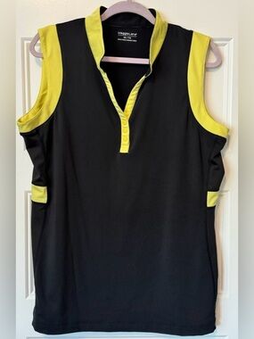 Maggie Lane Sleeveless Golf Polo Tank Top 2XL Black Yellow Tennis Activewear